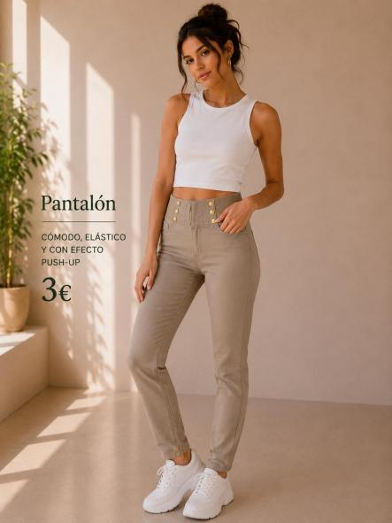 LEGGIN BEIG TIPO VAQUERO TALLE ALTO PUSH UP  BOTONES felpa