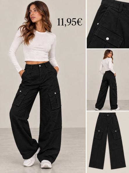 PANTALON CARGO ANCHO NEGRO