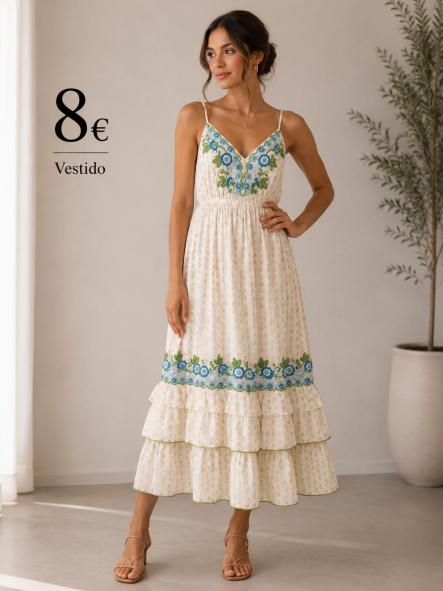 VESTIDO BOHO CUADROS AZUL
