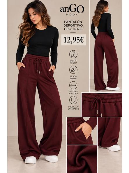 PANTALON TRAJE TELA CHANDAL  GRANATE CALENTITO