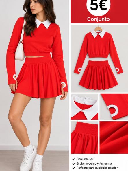 CONJUNTO DEPORTIVO ROJO  FALDA PANTALON