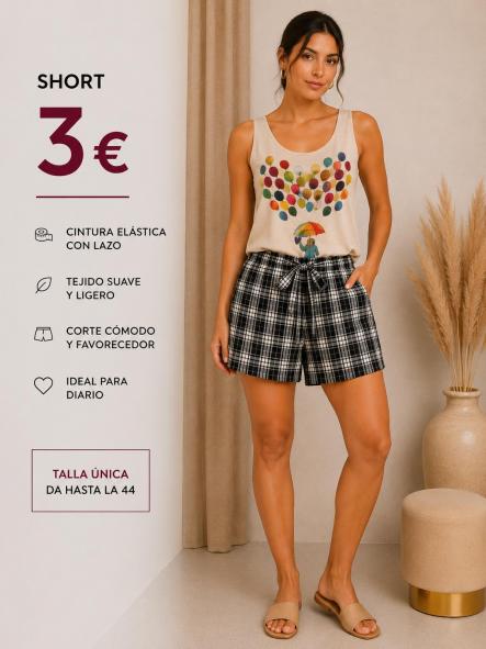 PANTALON CORTO cuadros GOMA EN CINTURA NEGRO