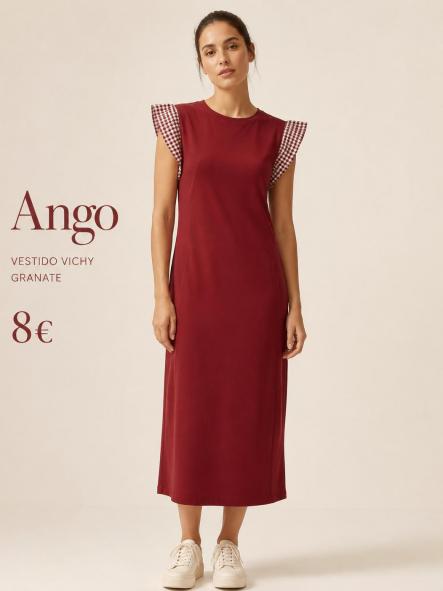 VESTIDO  ALGODON MANGAS VICHY GRANATE