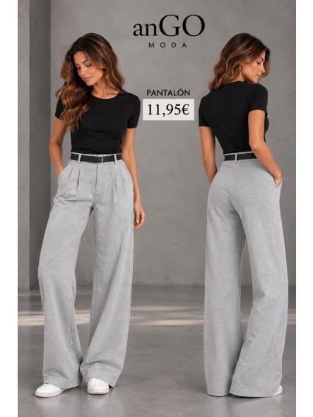 PANTALON TRAJE TELA CHANDAL  GRIS CON CINTURON