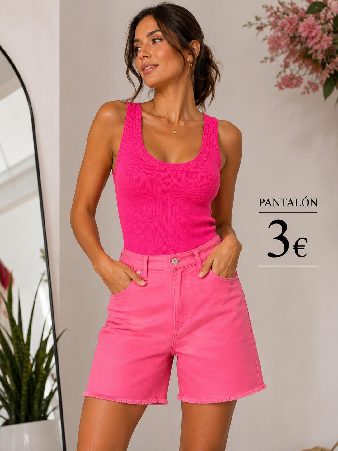 PANTALON CORTO FUCSIA DENIM