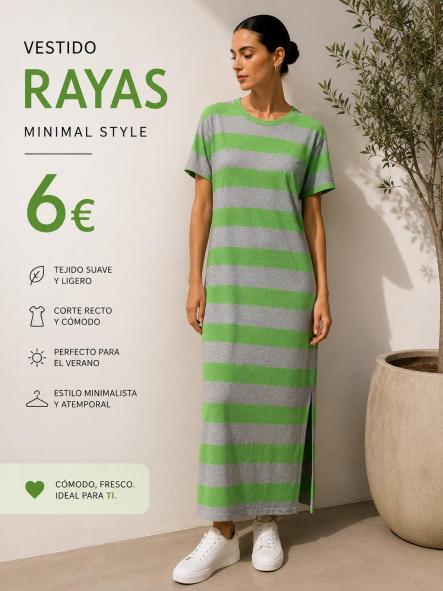 VESTIDO ALGODON RAYAS FLUOR VERDE [0]
