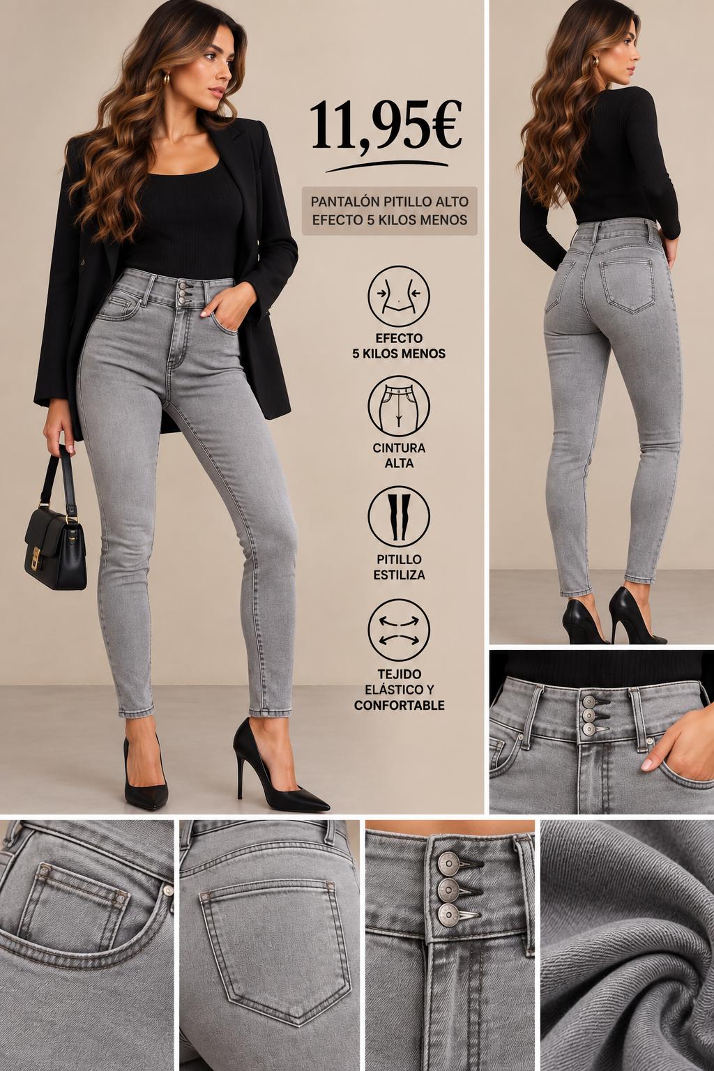 PANTALON GRIS PITILLO EFECTO 5 KILOS MENOS Y PUHS UP