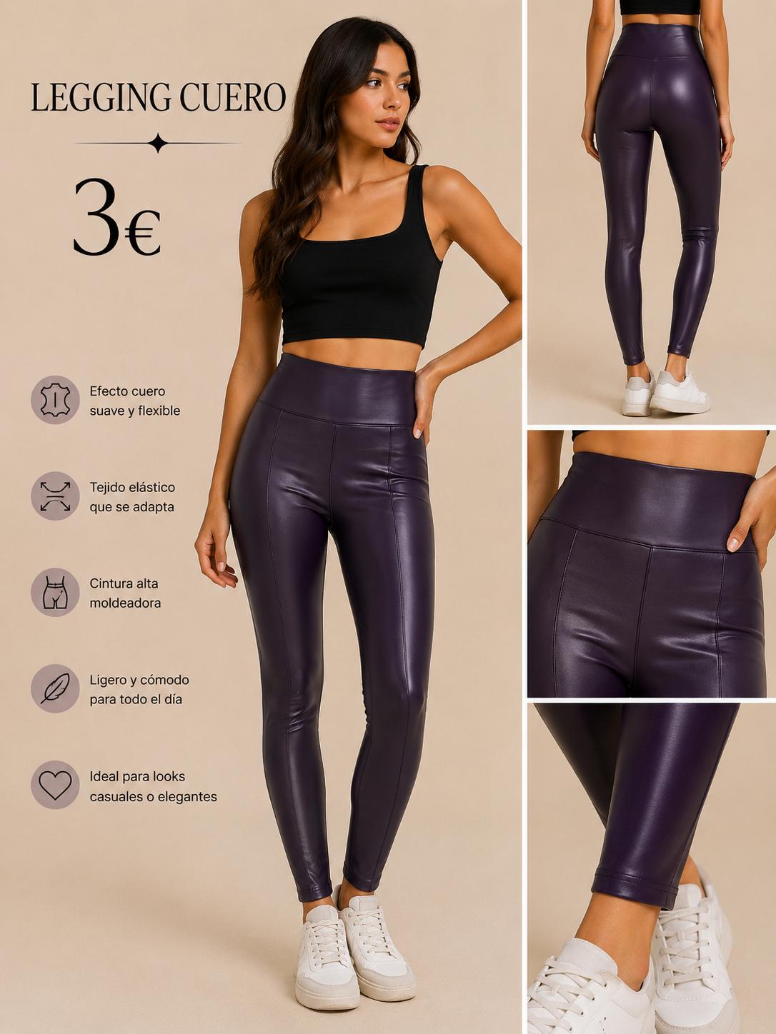 PANTALON LEGGINS POLIPIEL LILA TALLA S