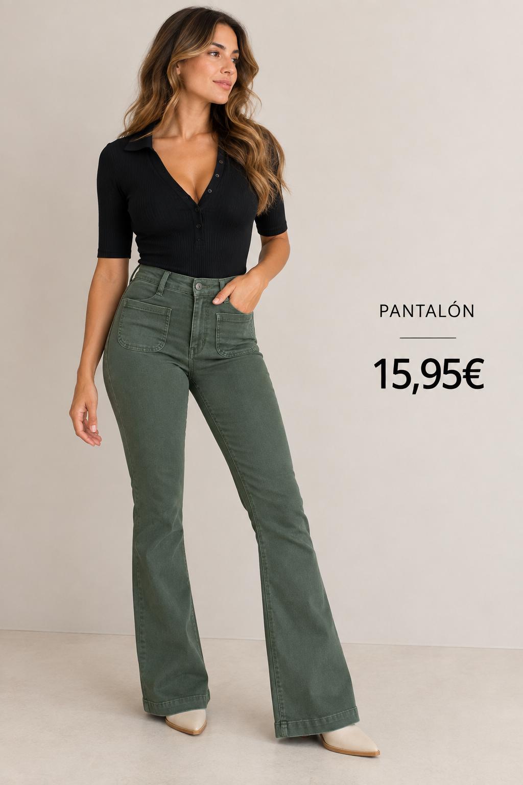 PANTALON VAQUERO CAMPANA VERDE