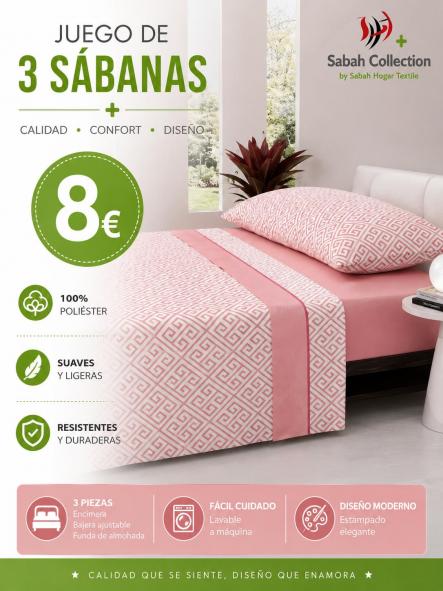 SABANA TRES PIEZAS GEOMETRICO ROSA  90 [0]