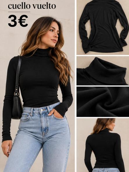 CAMISETA CUELLO VUELTO NEGRO [0]