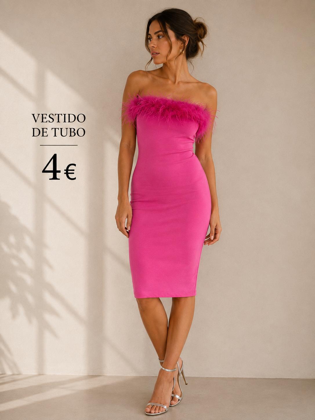 VESTIDO PLUMAS ROSA