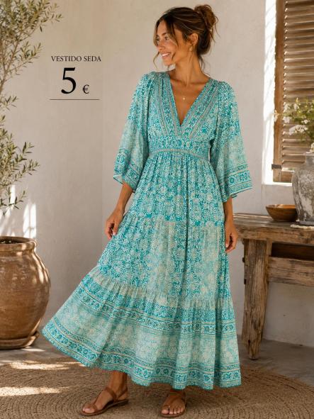 VESTIDO seda verde
