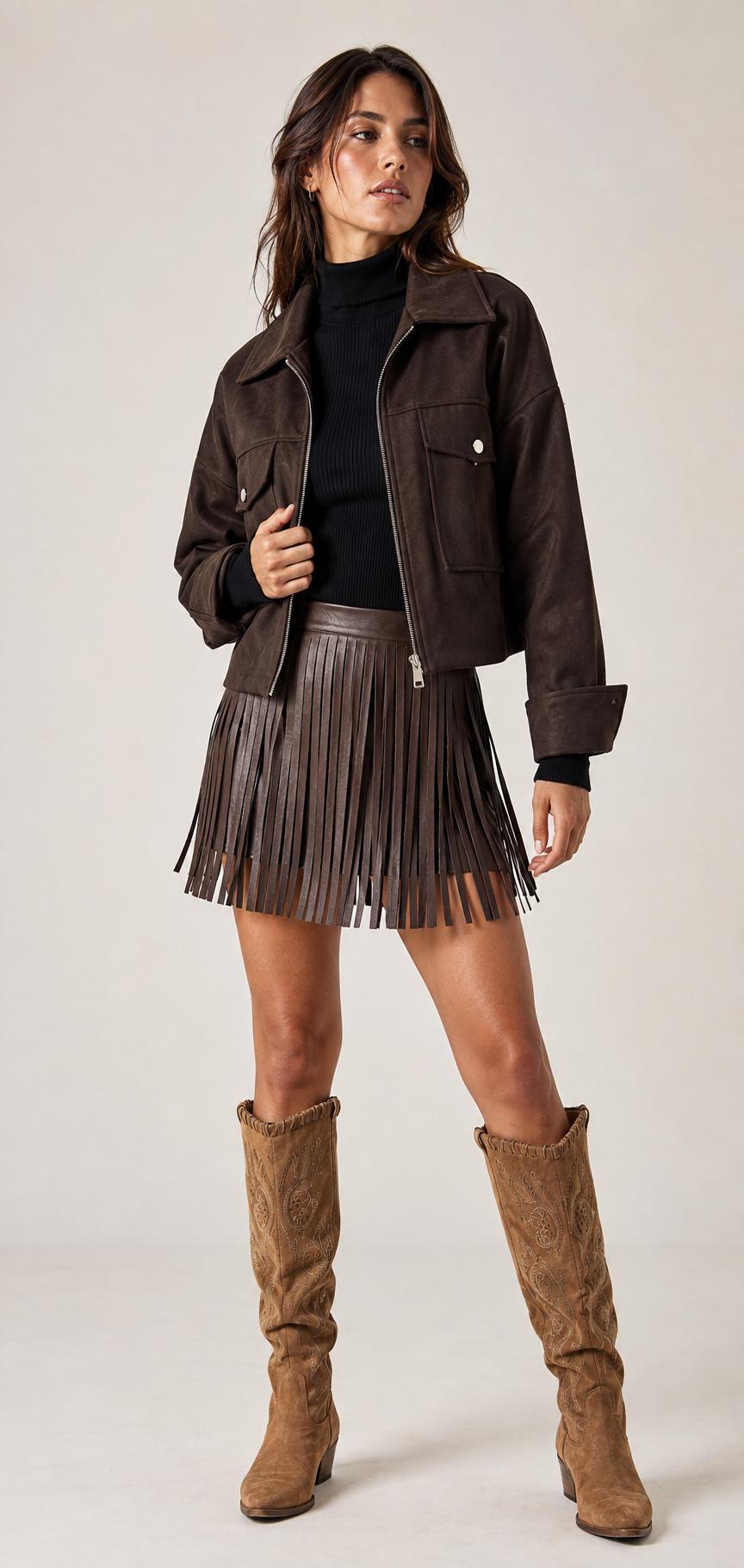 FALDA FLECOS MARRON