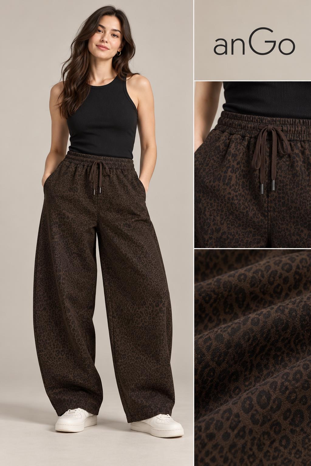 PANTALON BARREL ANIMAL PRINT MARRON