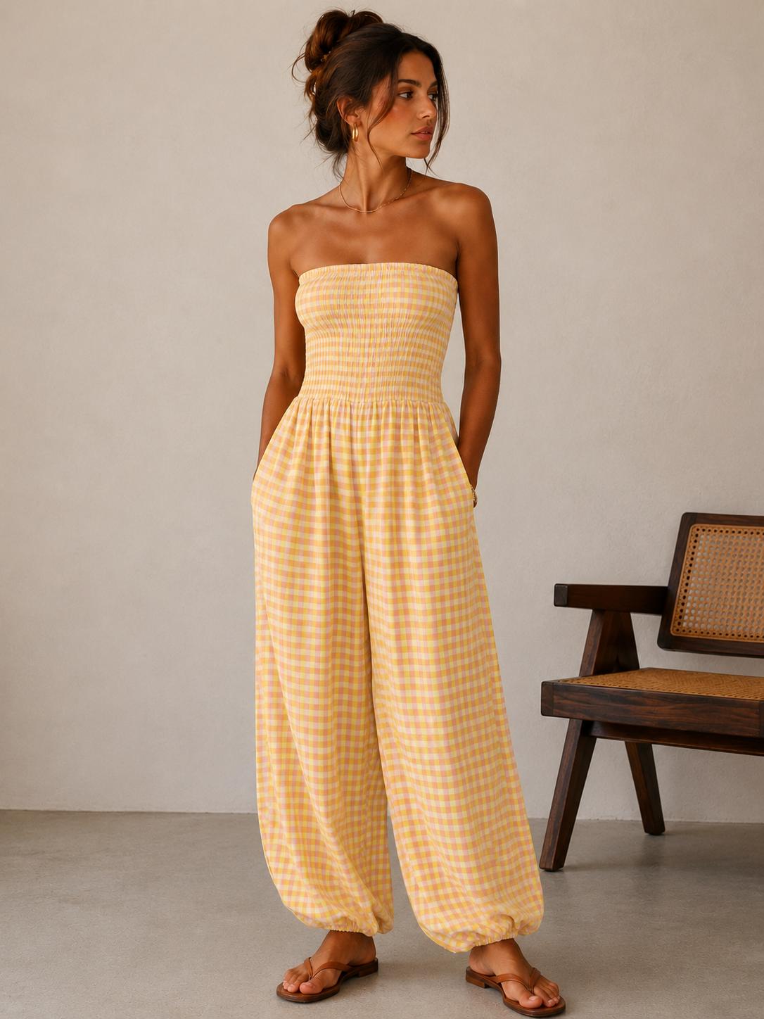 MONO vichy palabra de honor amarillo