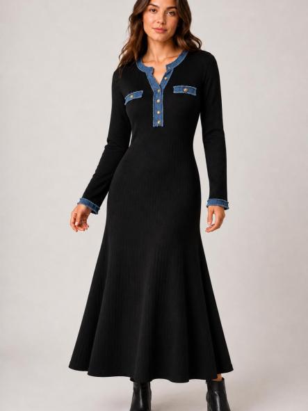 VESTIDO NEGRO CON VAQUERO ELASTICO