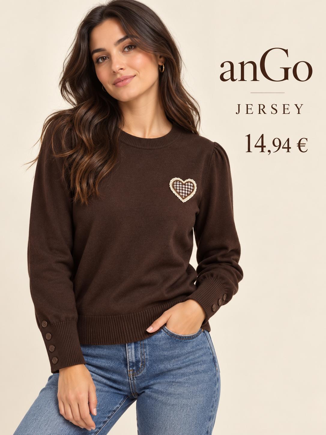 JERSEY MANGA LARGA CORAZON MARRON