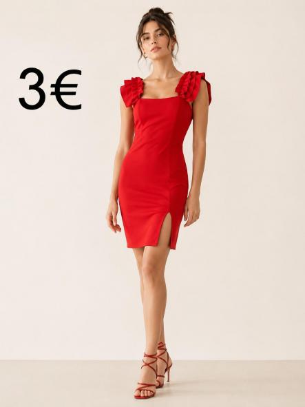 VESTIDO CORTO MANGAS VOLANTES ROJO [0]