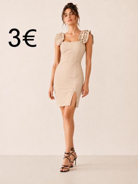 VESTIDO CORTO MANGAS VOLANTES BEIG [0]