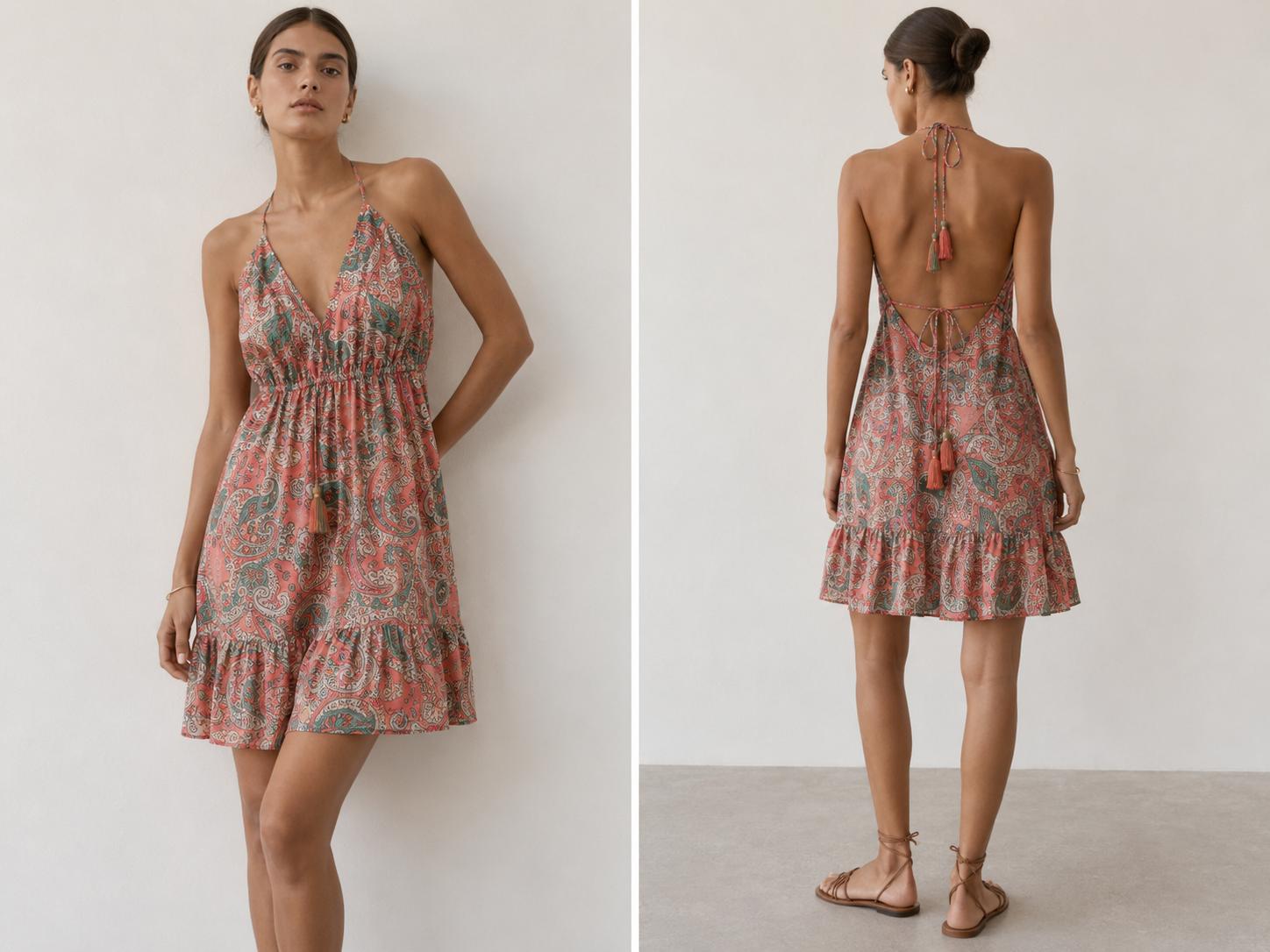 VESTIDO HINDU SEDA CORAL