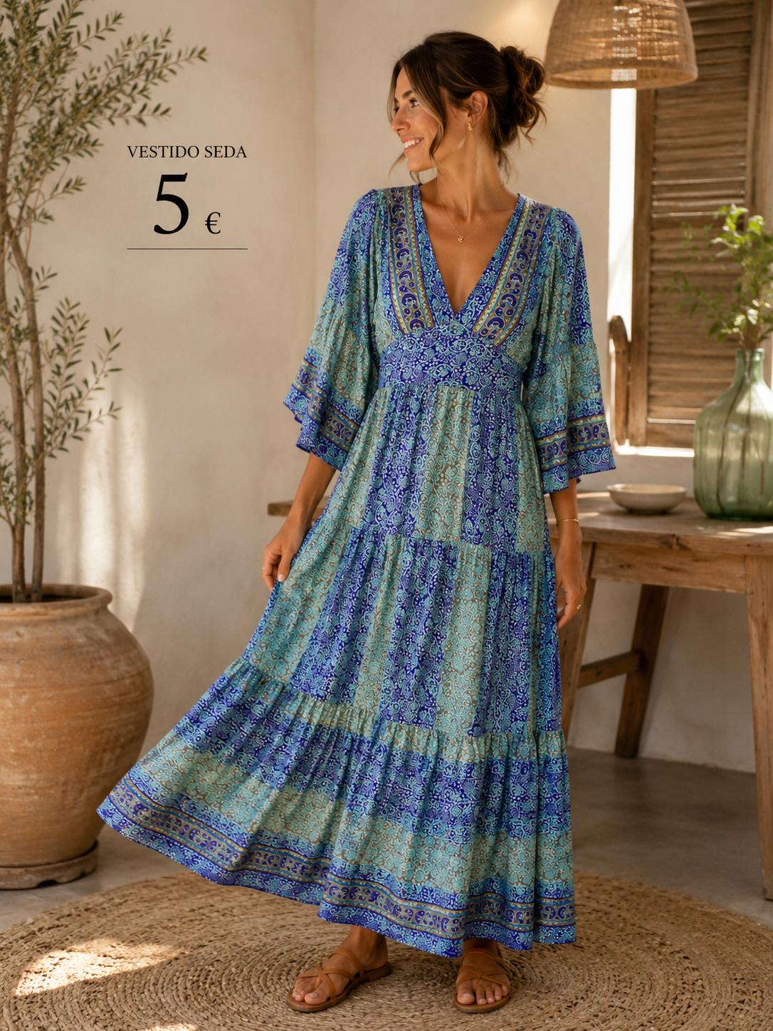 VESTIDO seda azul