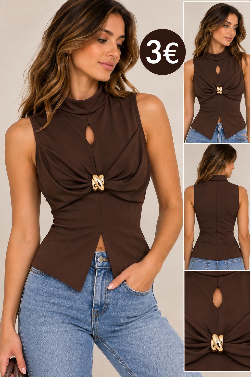 CAMISETA ASIMETRICA MARRON