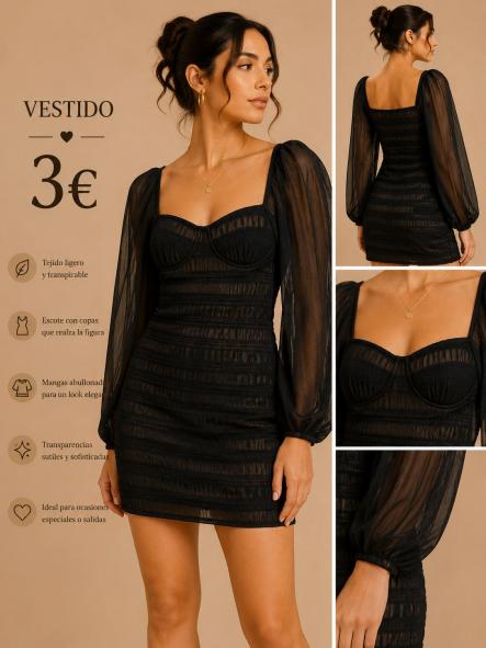 VESTIDO PUNTO NEGRO MANGAS [0]