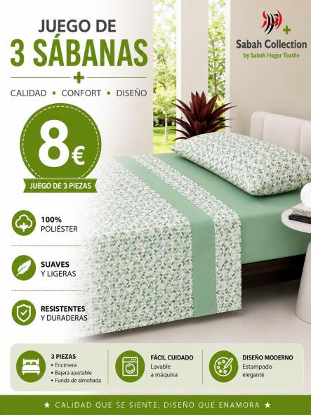 SABANA TRES PIEZAS HOJITAS VERDES 135
