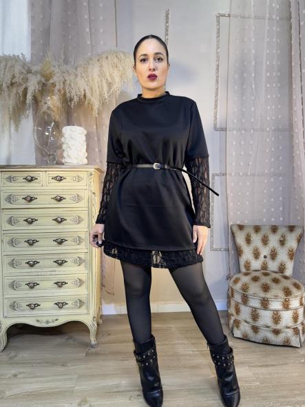 VESTIDO NEGRO MANGAS ENCAJE