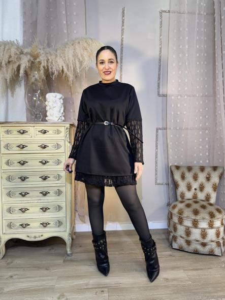 VESTIDO NEGRO MANGAS ENCAJE [2]