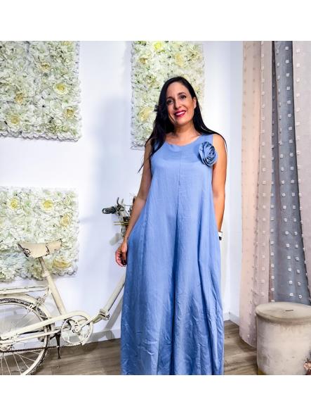 MONO AZUL DE VESTIR CAMAL ANCHO BROCHE FLOR