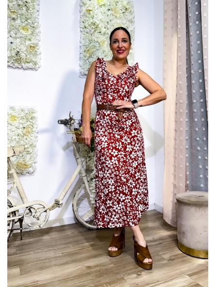 VESTIDO  FONDO TEJA DE TIRANTE ANCHO CON VOLANTE DE FLORES [2]