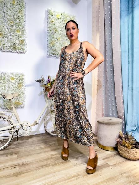 VESTIDO DE LICRA FRIA DE TIRANTES TONO MARRONES