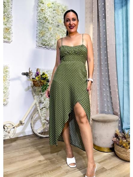 VESTIDO NUDO EN LA ESPALDA DE LUNARES FONDO VERDE [0]