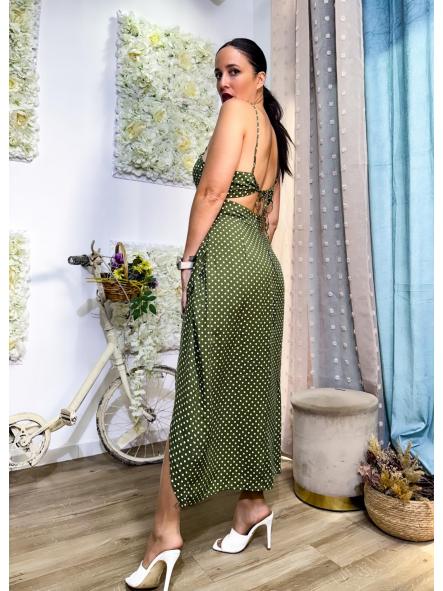 VESTIDO NUDO EN LA ESPALDA DE LUNARES FONDO VERDE [1]