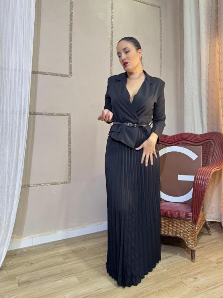 VESTIDO MANGA LARGA NEGRO DE FIESTA LARGO PLISADO [1]