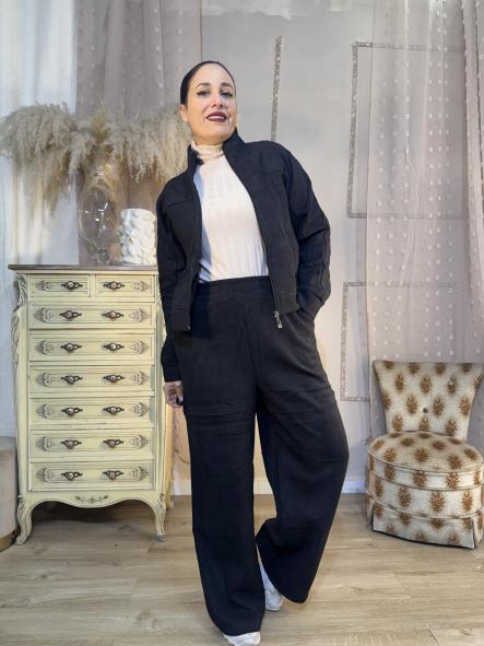 CHANDAL NEGRO PANILLA CHAQUETA CON CREMALLERA