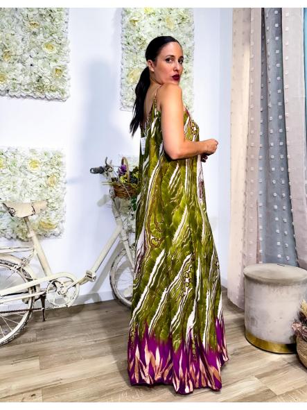 VESTIDO DE TIRANTES LARGO ESTAMPADO RASGADO BLANCO VERDE [1]