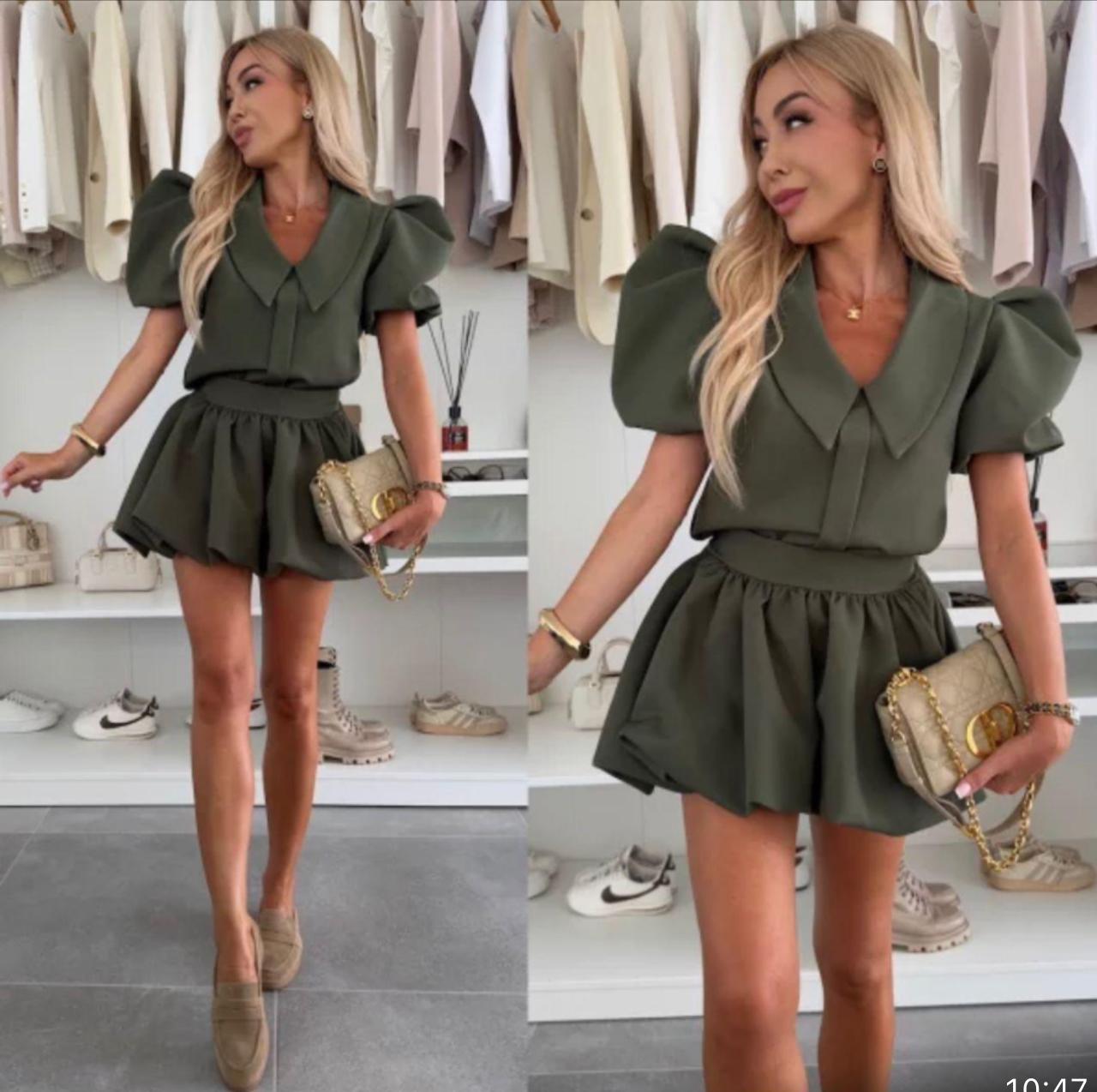 CONJUNTO VERDE FALDA Y BLUSA