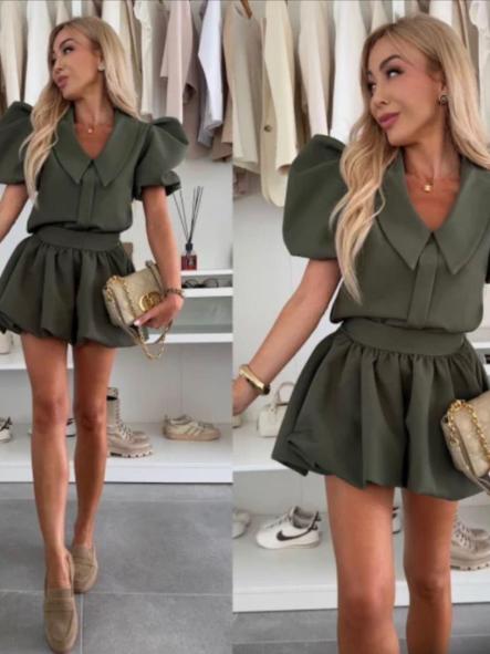 CONJUNTO VERDE FALDA Y BLUSA