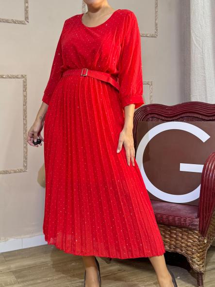 VESTIDO ROJO DE FIESTA DE GASA CON PUNTITAS PLATEADAS [1]