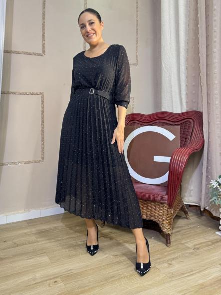 VESTIDO NEGRO DE FIESTA DE GASA CON PUNTITAS PLATEADAS [0]