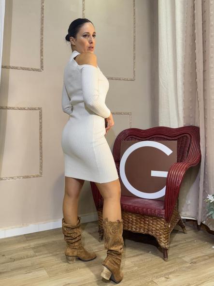 VESTIDO CANALE BEIG HOMBROS DESCUBIERTOS [0]