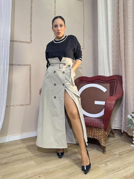 FALDA BEIG DE GABARDINA LARGA [3]