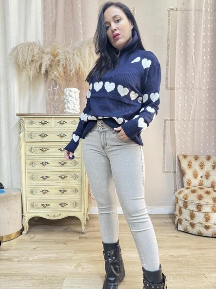 JERSEY AZUL MARINO DE CORAZONES BLANCOS