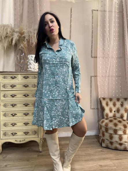 CAMISERO TURQUESA DE FLORES BLANCAS