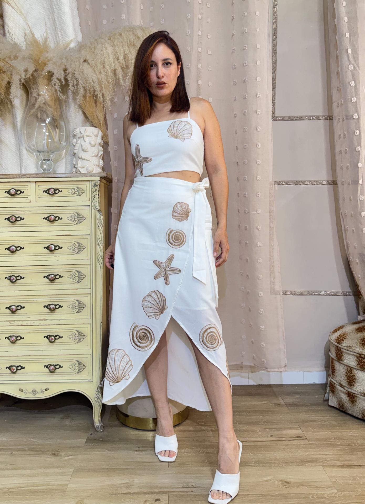 CONJUNTO LINO FALDA Y TOP BLANCO