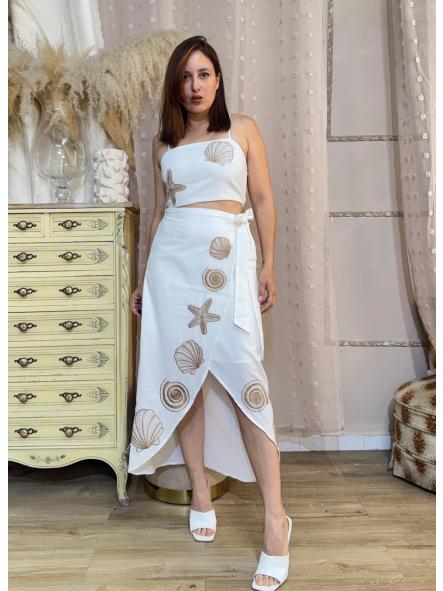 CONJUNTO LINO  FALDA Y TOP BLANCO