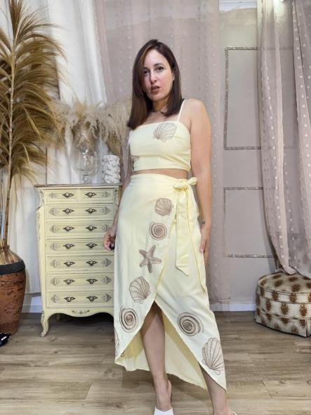 CONJUNTO LINO  FALDA Y TOP AMARILLO [1]